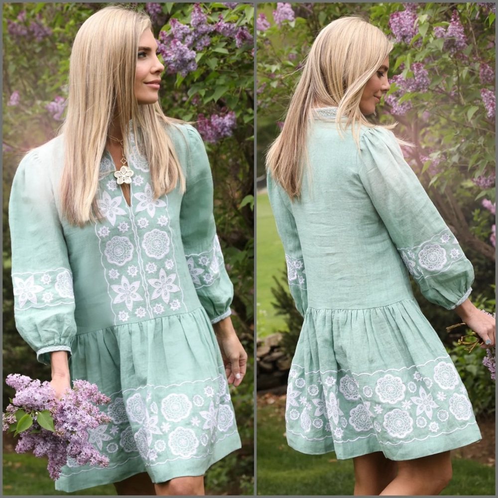 ASHA Embroidered Mint Green Minnie Dress